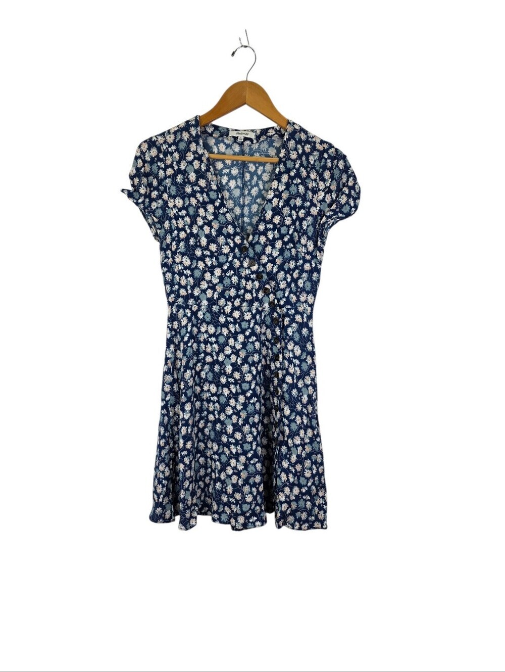 Madewell Women's Size 4 Button Wrap V Neck Mini Dress French Floral Blue Short